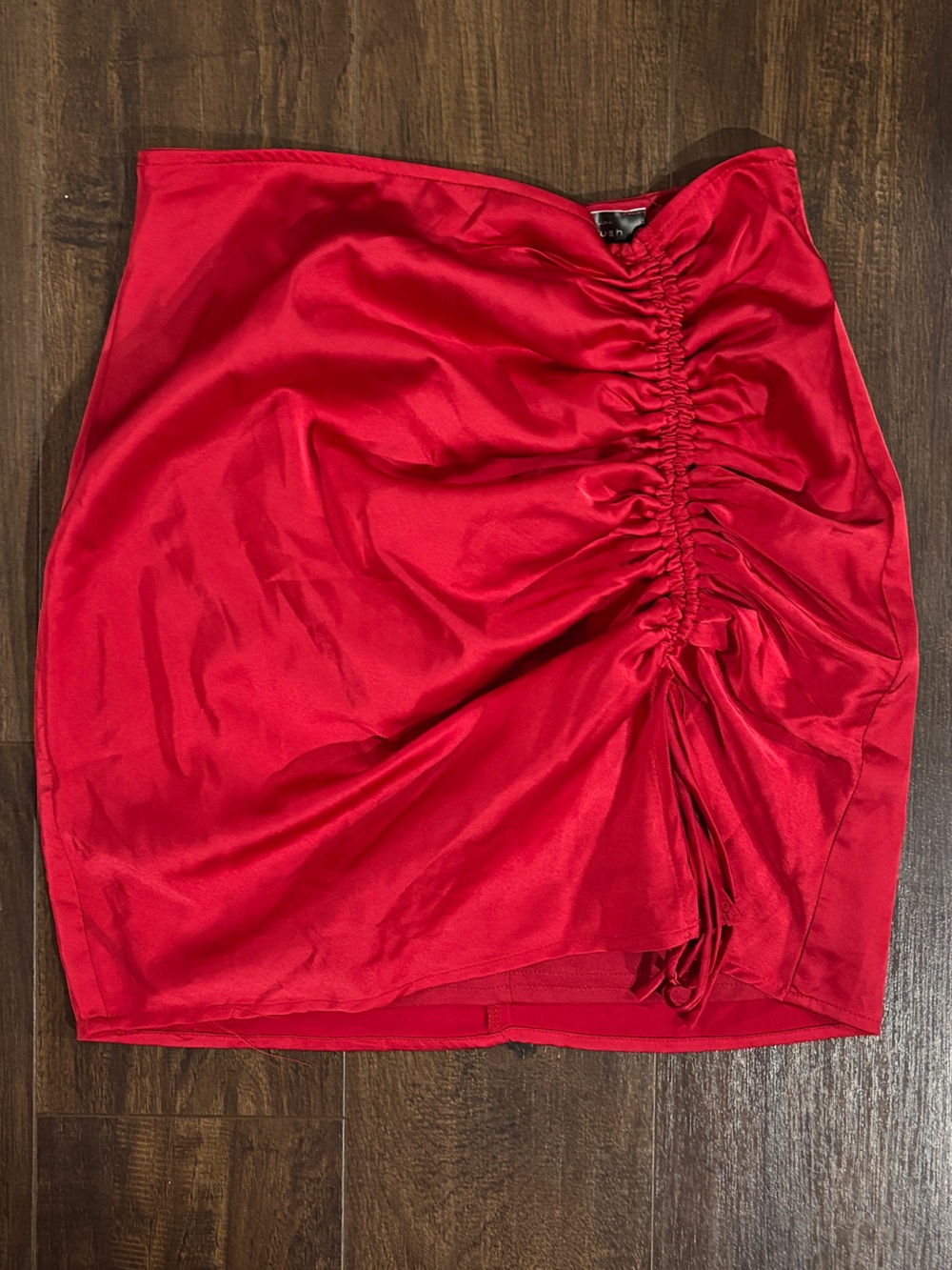 Blue Blush Red Satin Mini Skirt with Elastic Waist